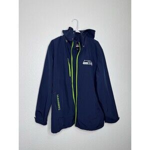 Seattle Seahawks Jacket Mens XL Blue NFL Soft Shell Hooded Waterproof *No Zipper